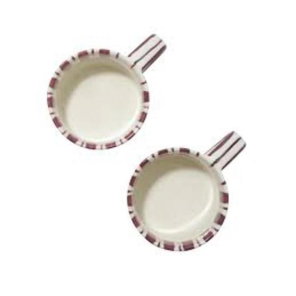Noon & Moon Cherry Lacquer Mugs Coffee Cups Red White Stripe Set of 2 $76 NEW! - Picture 3 of 4